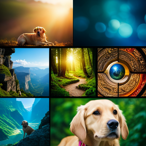An image of a vibrant collage showcasing various themes, such as nature, literature, or mythology, with each segment representing a unique dog name idea