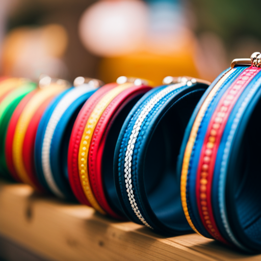 An image showcasing a diverse array of colorful dog collars, adorned with culturally significant symbols and patterns from different countries around the world