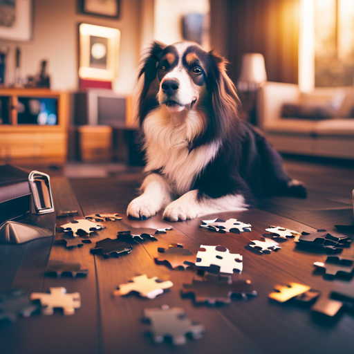 An image of a colorful, abstract puzzle with interconnected pieces representing different dog breeds