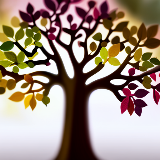 An image showcasing a colorful, whimsical family tree, where each branch represents a dog's name