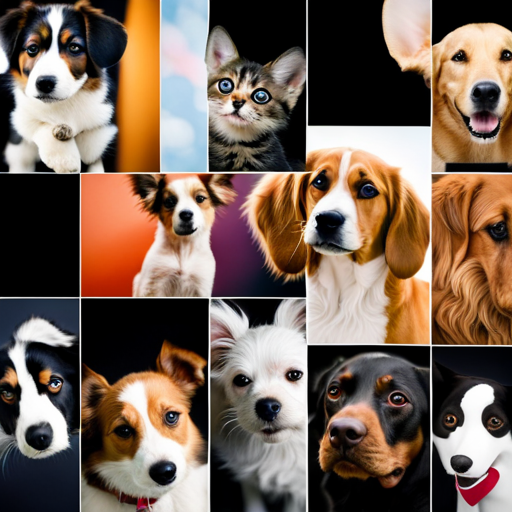 An image showcasing a vibrant collage of adorable puppy photos, each representing a different name category
