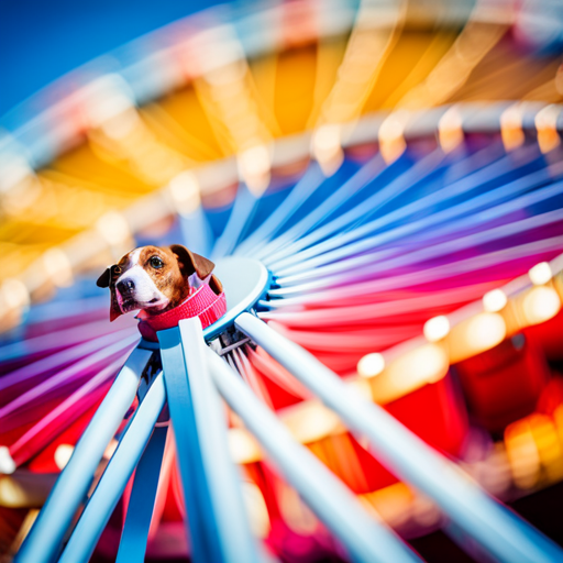 An image showcasing a vibrant, colorful Ferris wheel adorned with adorable, unconventional dog names