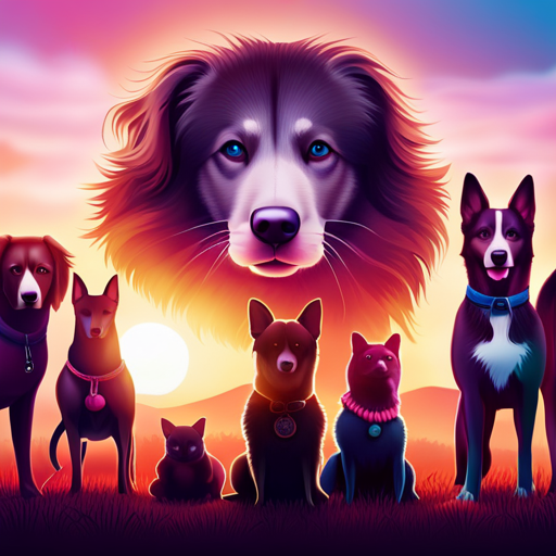 An image showcasing a vibrant array of dog silhouettes, each wearing a different accessory, colliding with a pixelated explosion, symbolizing the creative impact of unique dog-inspired usernames in boosting your online presence