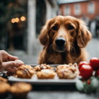 -up shot of a person's hand holding a delicious treat, while their dog eagerly sits in front, attentively focused on the command