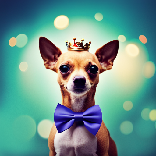 An image showcasing a colorful collage of whimsical objects like tiny crowns, bow ties, and feather boas, to represent a blog post about cute and quirky Chihuahua name ideas