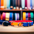 An image showcasing a colorful assortment of dog collars, each uniquely designed to reflect different dog personalities
