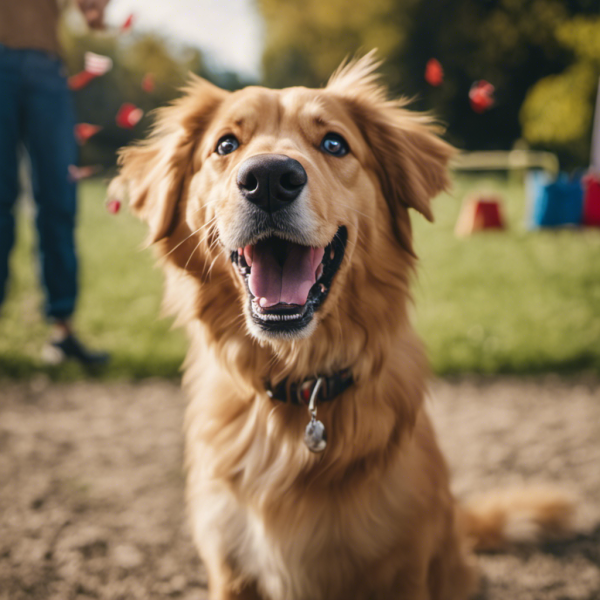 An image of a jubilant dog owner, arms raised in victory, as their well-trained pup flawlessly executes an Italian command