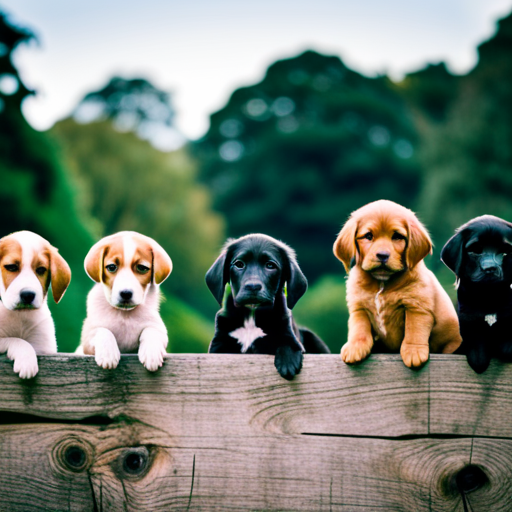 An image showcasing a diverse group of adorable puppies, each with their own unique AKC-approved name