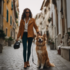An image that showcases a dog owner giving clear commands in Italian, capturing the precise body language and gestures used to teach their furry companion
