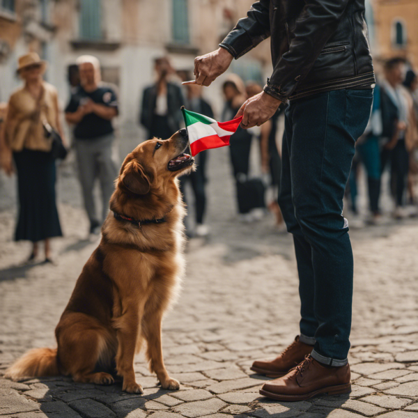 An image capturing an Italian dog owner confidently giving commands to their furry companion