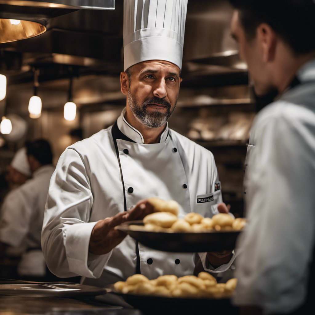 An image that showcases a chef in a busy Italian restaurant, confidently giving commands to the kitchen staff