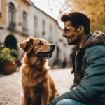 An image featuring a contented, tail-wagging dog sitting beside its owner, who is speaking fluent Italian